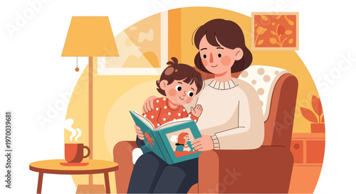 A woman and a child spend International Donor Awareness Day reading a book together on a cozy couch.