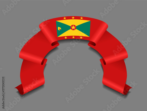 Grenada flag circular wavy ribbon, symbolizing national pride, ideal for patriotic badges, certificates, or cultural design themes. Vector illustration.