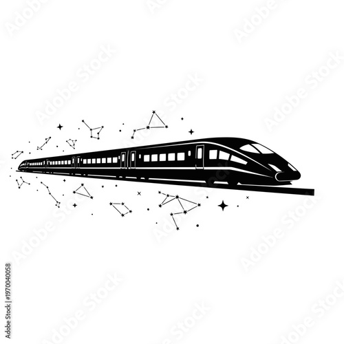 Sleek Black and White Train Illustration with Modern Design.