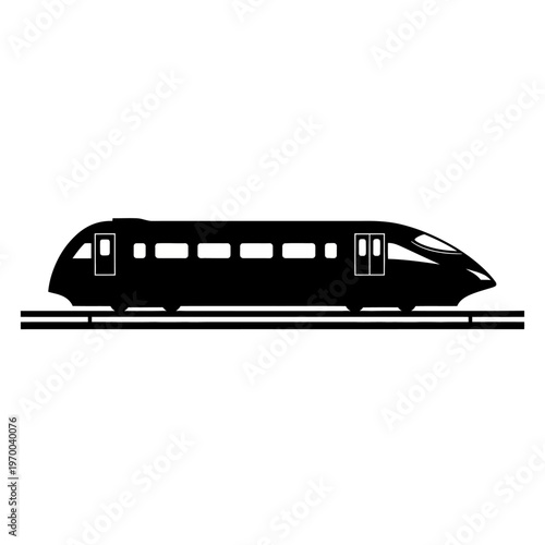 Sleek Black and White Train Silhouette on Tracks.