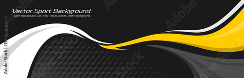 Car wrap featuring black and yellow flowing wave graphics. Sporty and dynamic rally livery with clean modern motion lines. Editable vector EPS 10