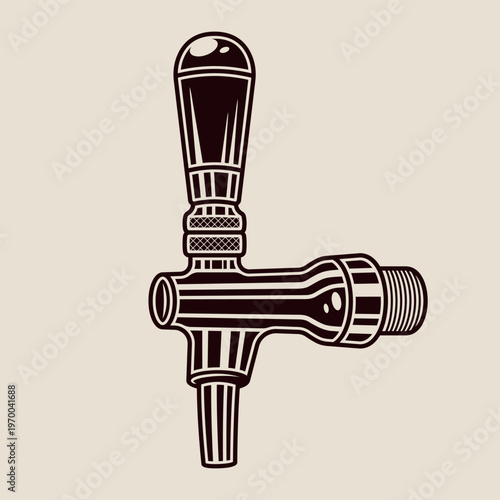 Beer tap vector illustration in monochrome style. Draft faucet isolated on light background, perfect for bar designs, brewery branding and beverage concepts