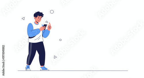Young man using smartphone, modern lifestyle, technology, communication, flat design