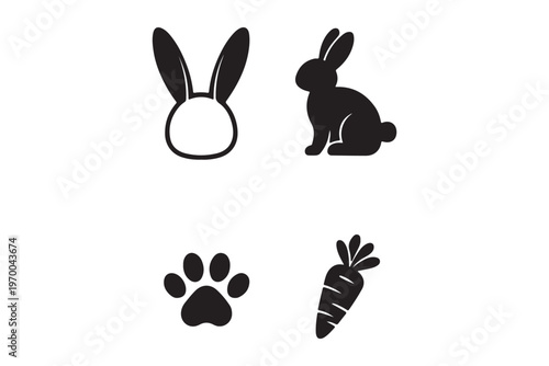 Simple black and white illustration of rabbit ears and face outline