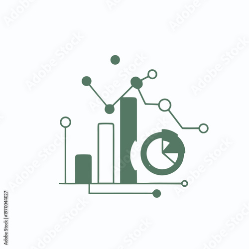 Abstract visual representation of data analytics and business growth charts with a circular graph and connecting nodes, symbolizing information flow and statistical analysis