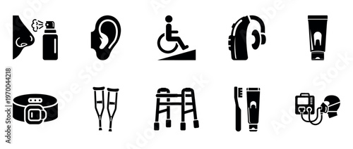 Assistive and mobility icons representing health aids and devices