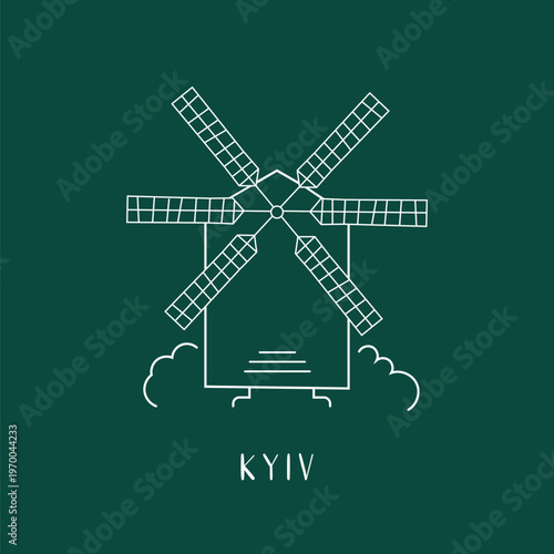 Kyiv Pyrohiv museum in line style vector illustration, greeting card.