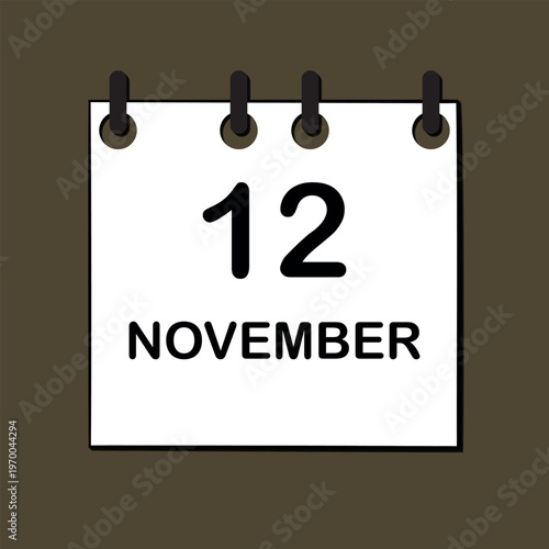November 12. Daily Calendar icon for design. Simple design for business brochure, flyer, print media, advertisement. Easily editable.