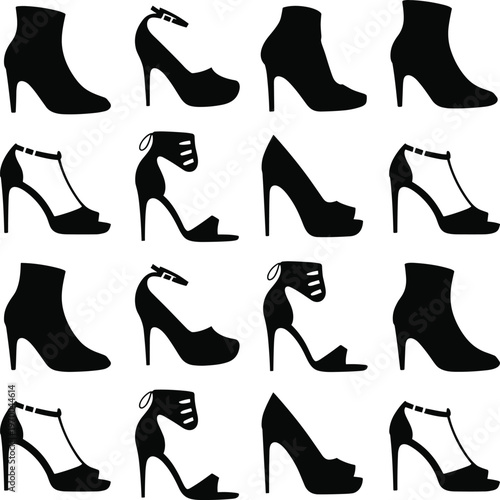 High heel shoe silhouette illustration featuring fashion footwear styles, symbolizing elegance, style, accessories, and women’s fashion design projects