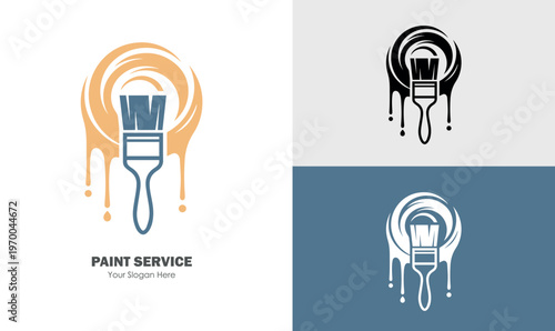Paint service logo design with paint brush and colorful strokes of dripping paint