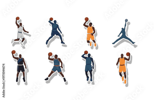 Basketball Legend Jump Silhouette Sticker, Soft Inflated Athlete Motion Vector, Modern Tactile All the Feels Sports Icon