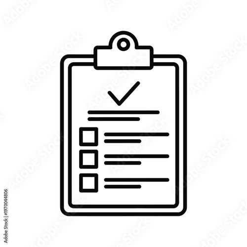 Checklist clipboard with tick mark and checkboxes, vector icon for task management and planning.
