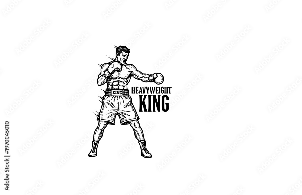 Obraz premium Artifact Realism Boxing Champion Silhouette Sticker, Hand Etched Heavyweight King Vector, Modern Heritage Combat Sports Illustration