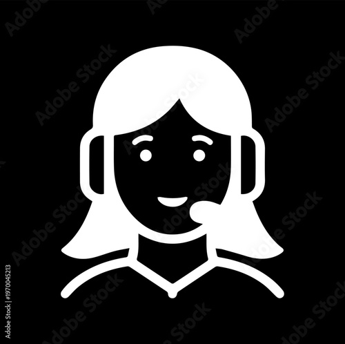 Headset operator icon, smooth curves, minimal vector