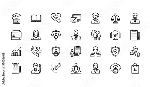 Minimal Social Policy Icons Thin Line Editable Stroke Public Service Law Healthcare Vector Pack