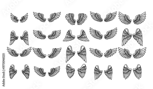 Angel Wings Line Icon Set Thin Feathered Wing Vector Collection Editable Stroke