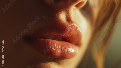 sensual female lips close up warm golden light minimal aesthetic portrait