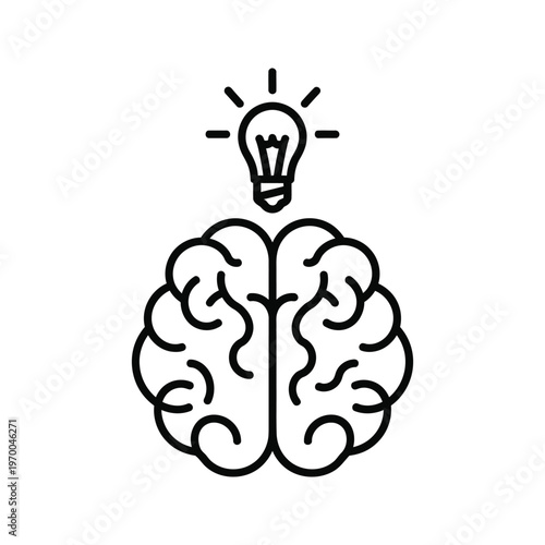 Human brain with a glowing light bulb above, symbolizing creativity and new ideas.