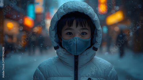 A young child in a hooded.