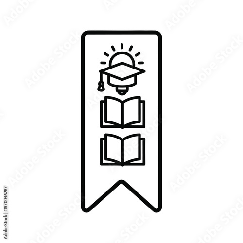 Bookmark with graduation cap, light bulb, and open books, representing education and learning.