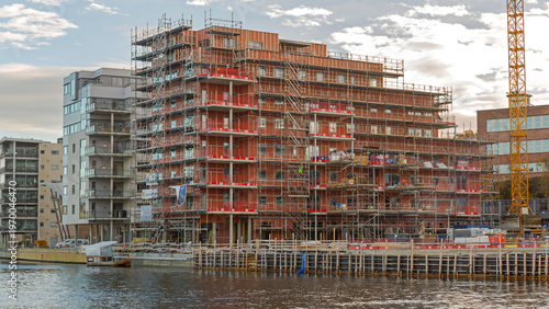 Bild auf Leinwand Construction Site of New Condo Building Complex in Fredrikstad Norway