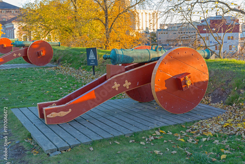 Photography Medieval Cannons at Akershus Fortress in Oslo Norway Autumn Day