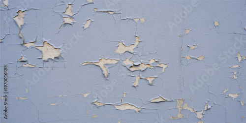 A flock of white doves flies across a vintage grunge plaster wall featuring a rough concrete texture and grey paint splatters that blend into a snowy sky design