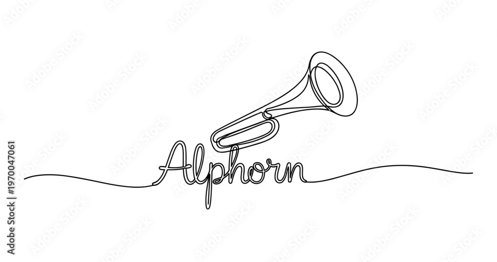 Obraz premium Minimalist continuous line drawing of alphorn instrument on white background. No editable strokes