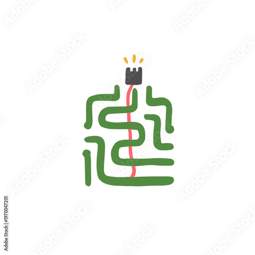Circuit Board Labyrinth with Glowing Red Trace Path