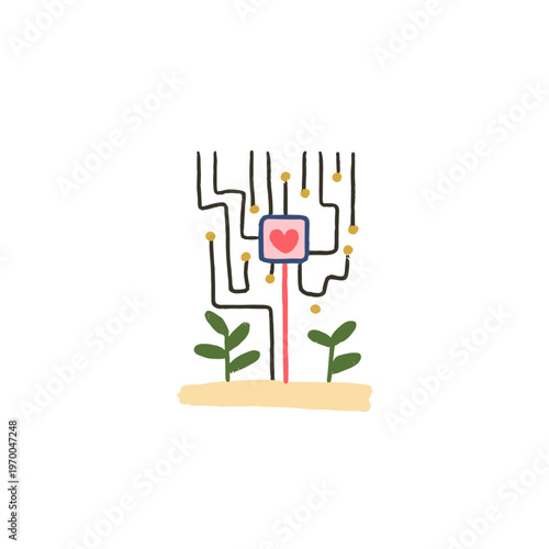 Circuit Board Labyrinth with Glowing Red Trace Path