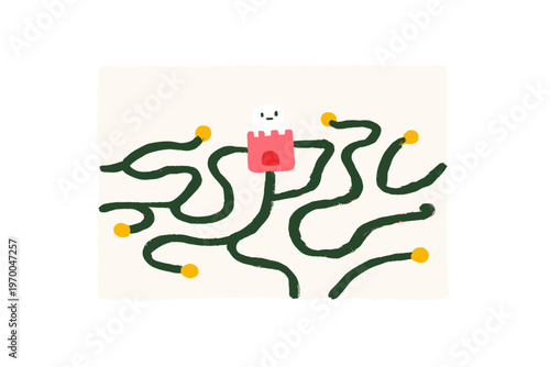 Circuit Board Labyrinth with Glowing Red Trace Path