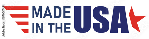 Made in USA Label with Patriotic Red White and Blue Colors and Star