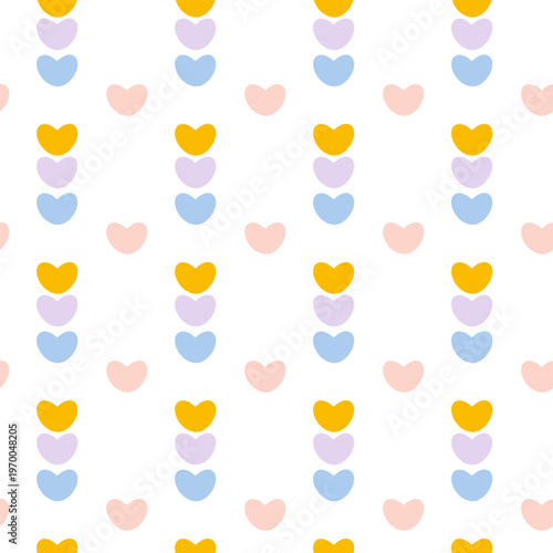 Vector seamless pattern with decorative hearts in cheerful pastel colors. Perfect for Valentine's Day, wrapping paper, accessories, and branding.