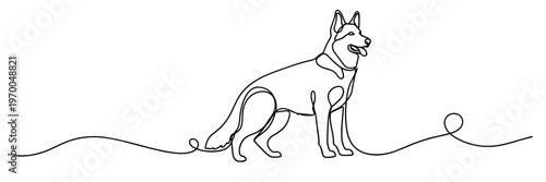 German shepherd dog standing in continuous line drawing, none editable strokes
