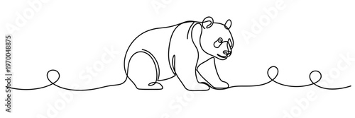 Bear walking along continuous line illustration pattern, none editable strokes