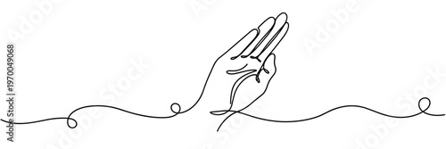 Hand raised with fingers together above continuous line, none editable strokes