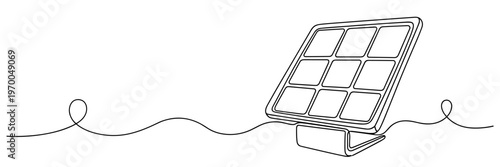 Solar panel tilted on stand in continuous line illustration, none editable strokes