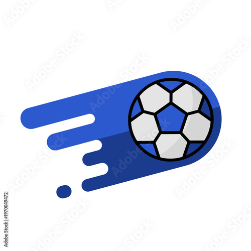 Flying soccer ball with speed trail, vector icon