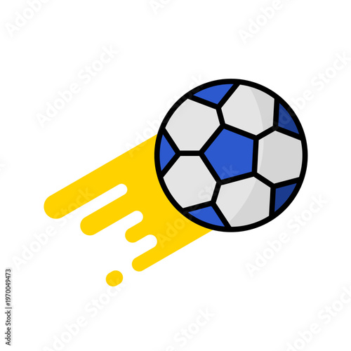 Flying soccer ball with speed trail, vector icon