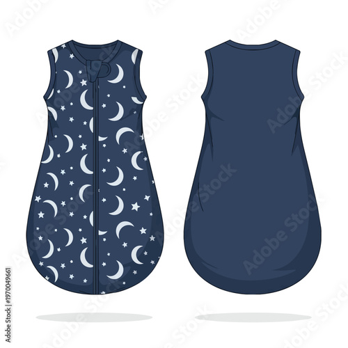 Baby Sleeping Bag with Moon and Star Pattern Vector Illustration