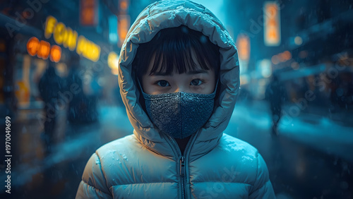 A young child in a hooded.