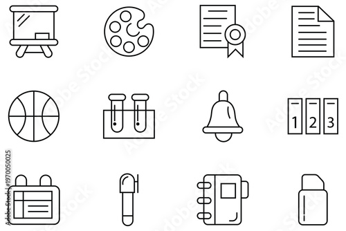 Collection of education icon set in line style. Containing study, knowledge, teach, learn, school, university, E-learning and more. Perfect for educational presentations. Vector illustration.