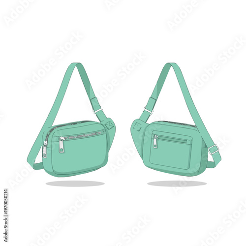 Mint Green Crossbody Waist Bag Fashion Accessory Technical Drawing