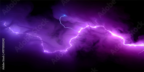 An electric blue lightning bolt flashes through the dark night sky, creating a glowing storm design with a powerful surge of energy and motion against the black backgrounds
