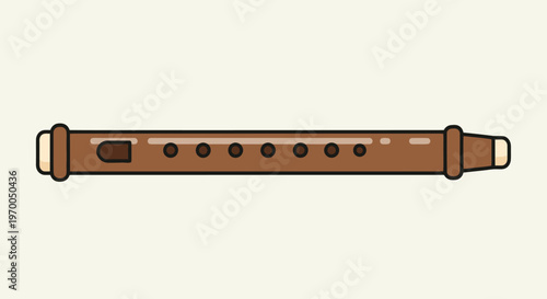 Brown wooden flute on cream background musical instrument