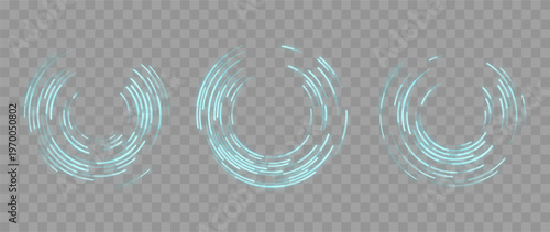 High tech glowing ring shapes with dynamic radial segments sci fi interface loops and digital technology design elements