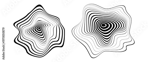 Abstract wavy contour lines shape set with organic flowing topographic pattern isolated on transparent background modern geometric design