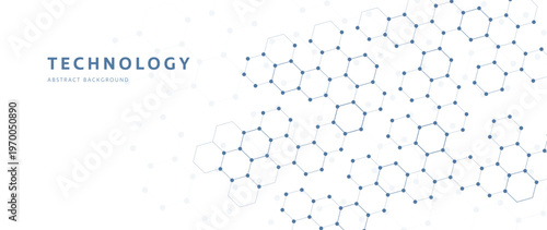 Abstract technology hexagon network background with connected molecular structure and minimal scientific design