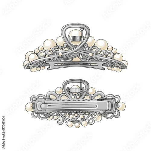 Elegant Silver Hair Clips with Pearl Embellishments Illustration