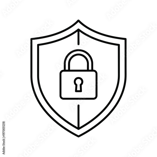 Shield with padlock icon, representing security, protection, privacy, and data safety.